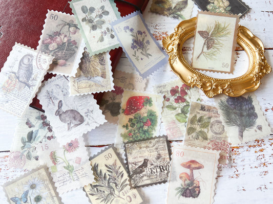 Vintage Stamp & Botanical Washi Sticker
