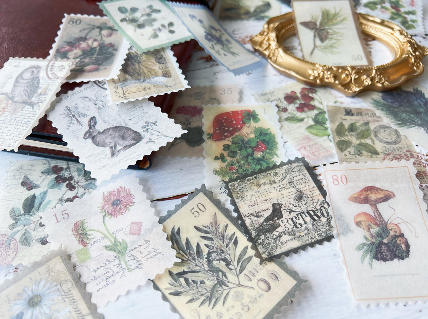 Vintage Stamp & Botanical Washi Sticker
