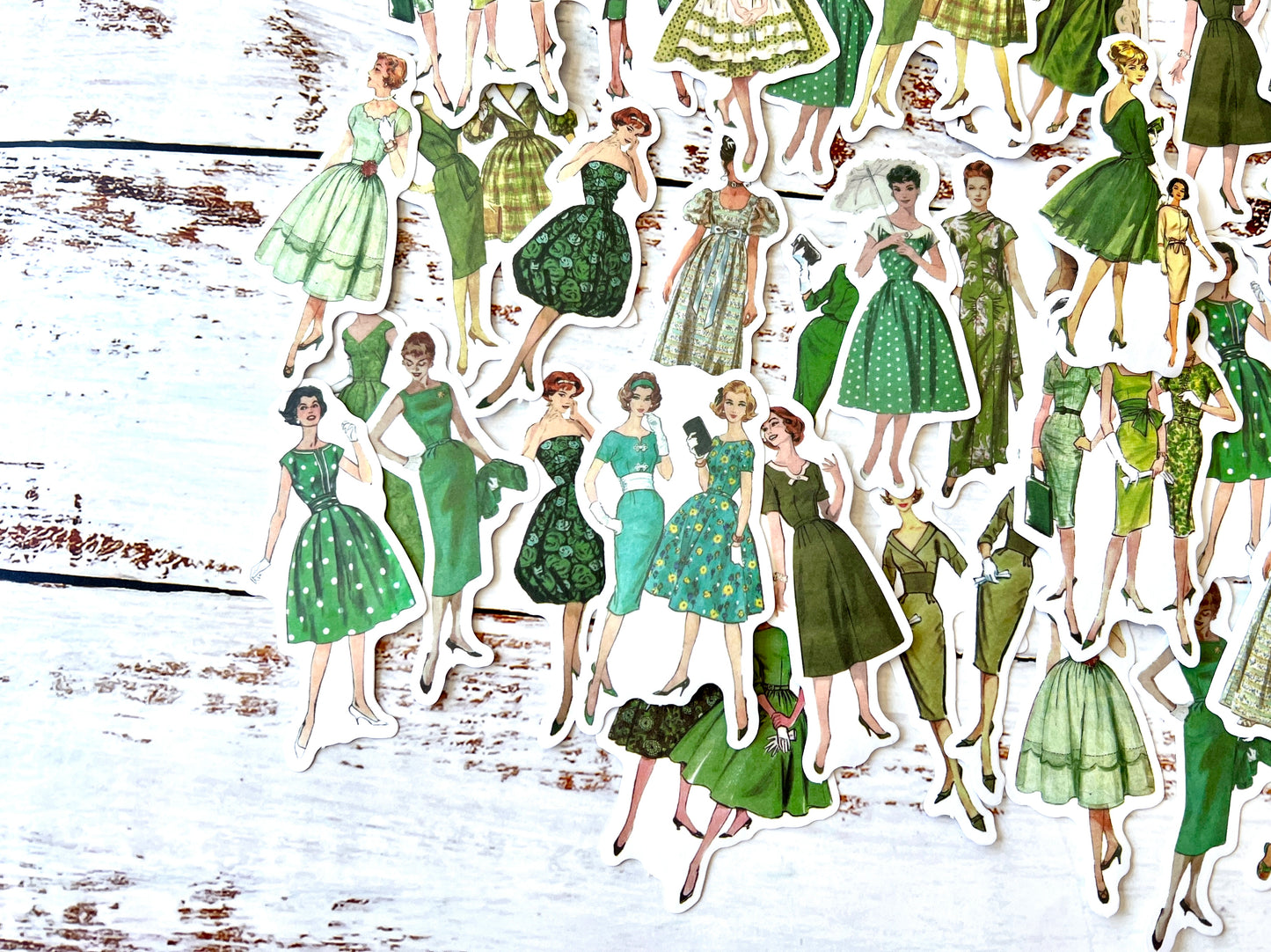 Vintage Fashion Lady Washi Stickers - Green