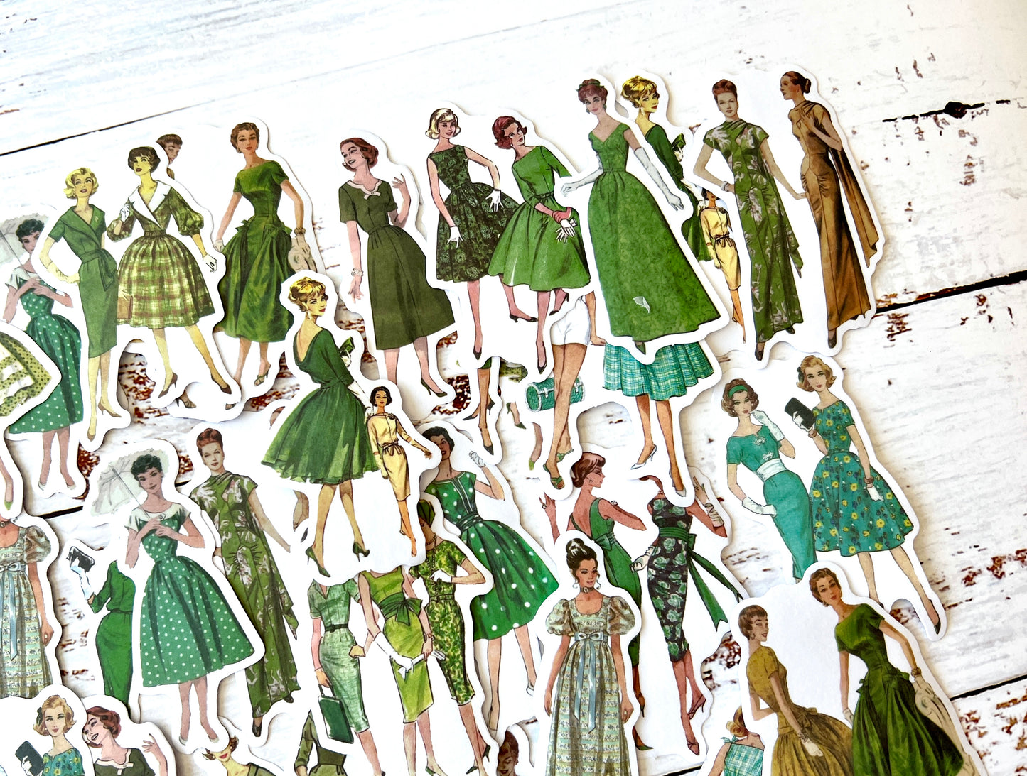 Vintage Fashion Lady Washi Stickers - Green
