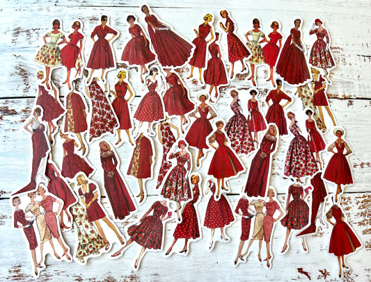 Vintage Fashion Lady Washi Stickers - Red