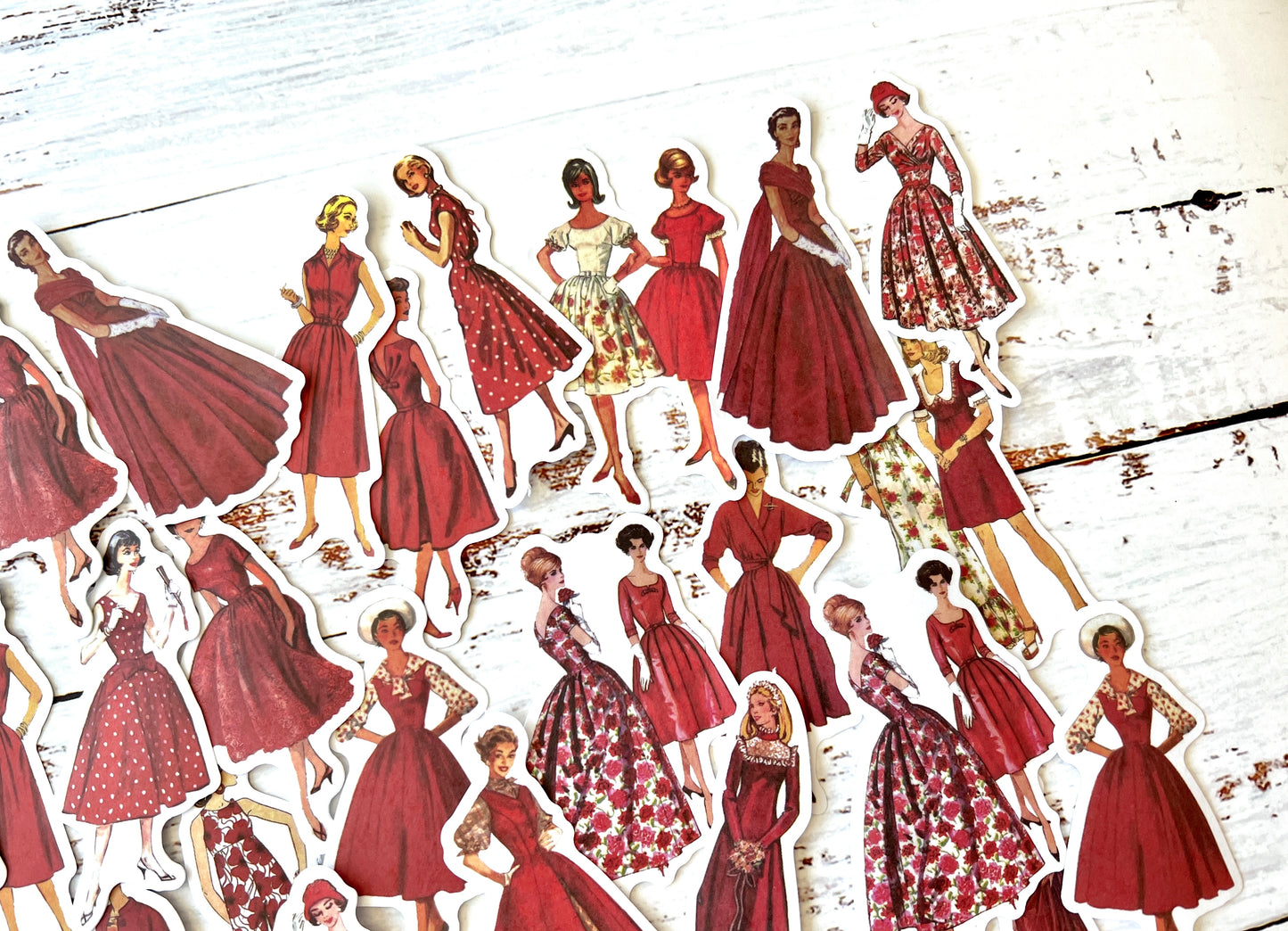 Vintage Fashion Lady Washi Stickers - Red
