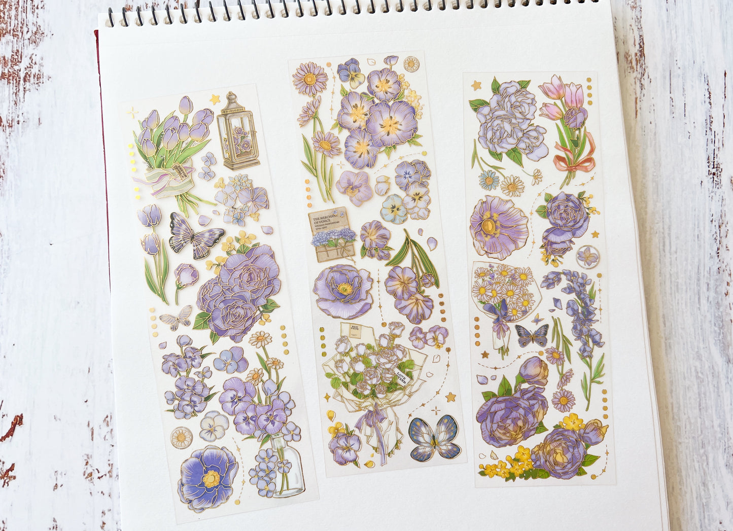 Gold Foil Purple Flower Sticker Sheet