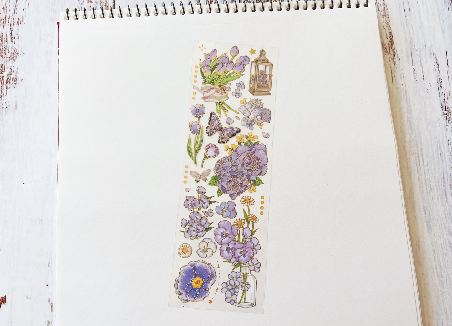 Gold Foil Purple Flower Sticker Sheet