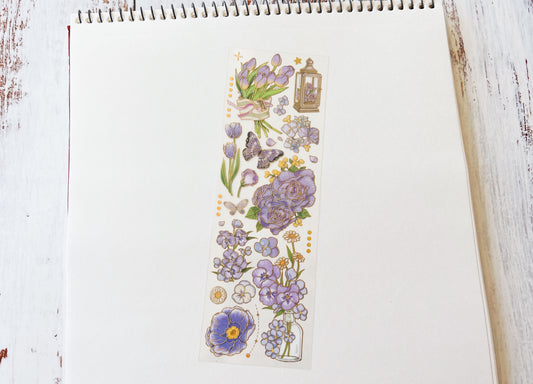 Gold Foil Purple Flower Sticker Sheet