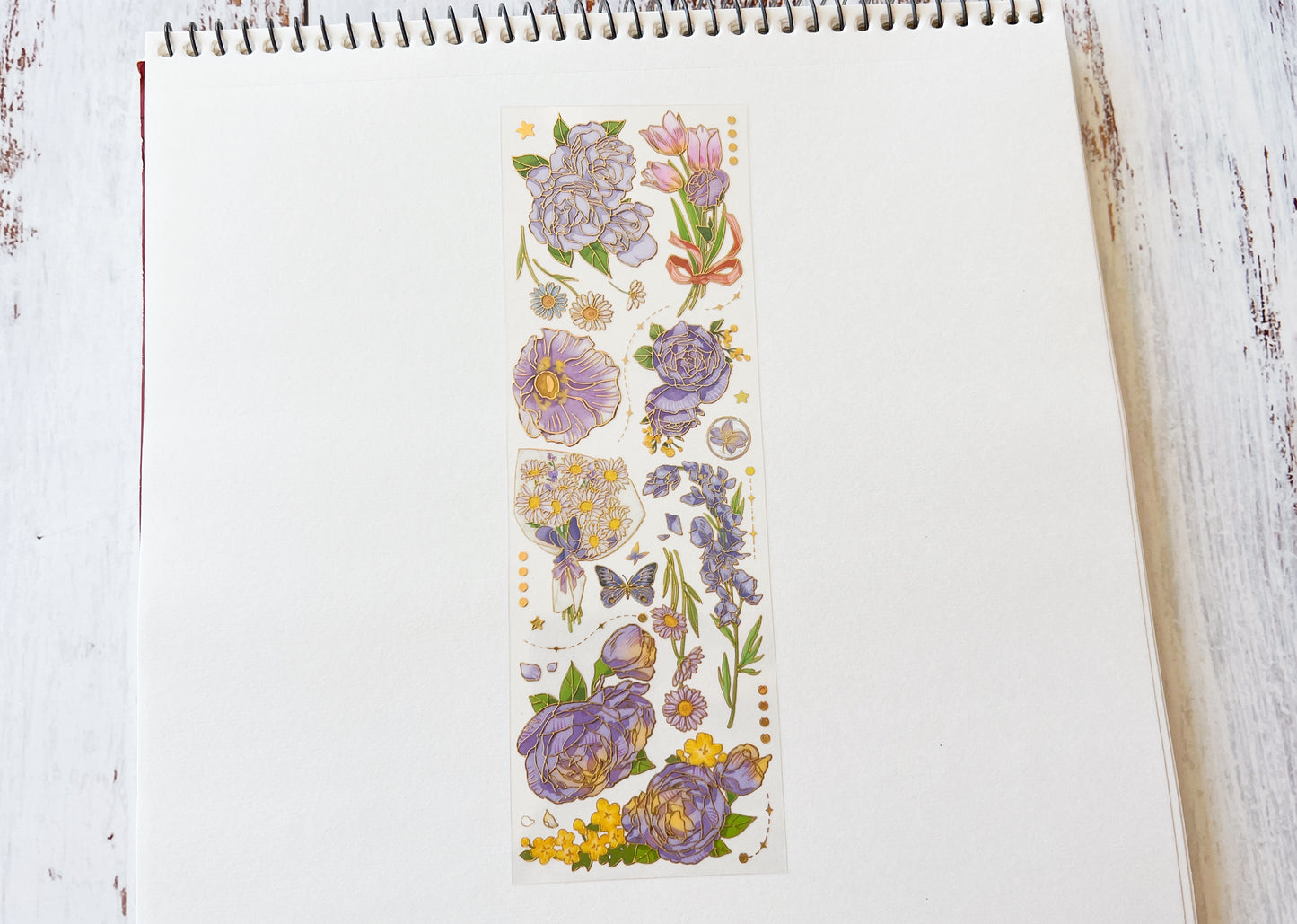 Gold Foil Purple Flower Sticker Sheet