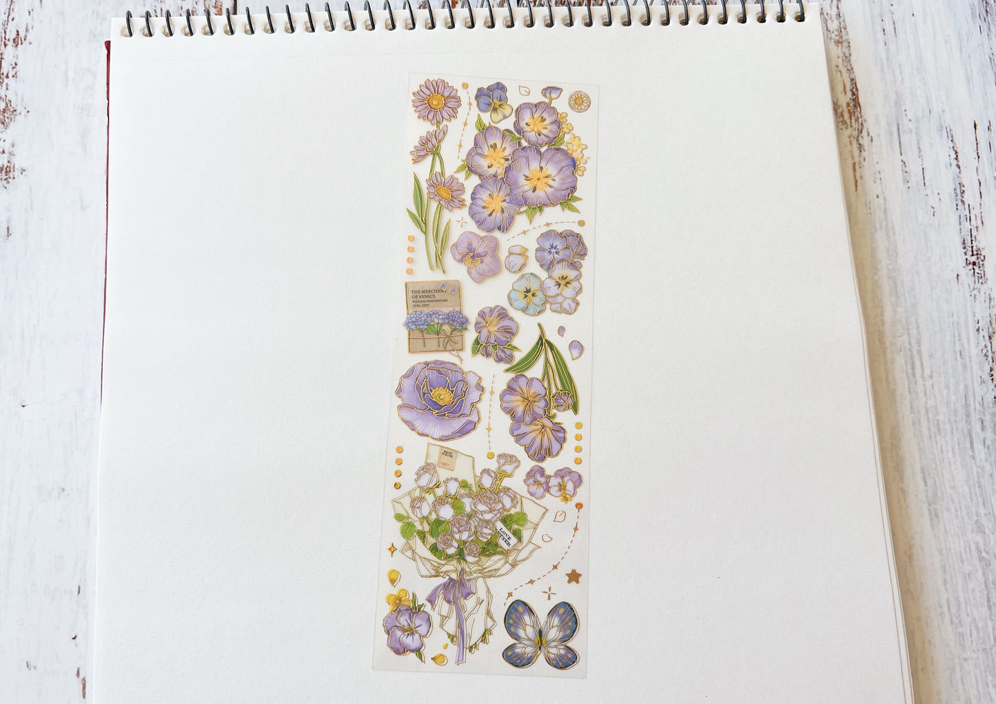 Gold Foil Purple Flower Sticker Sheet