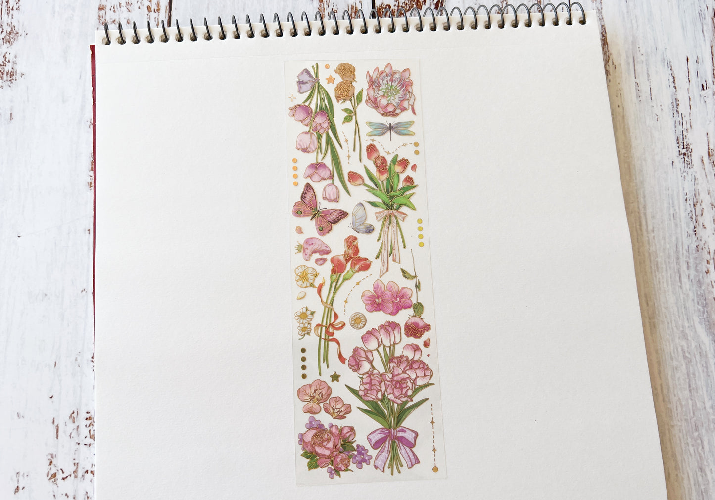 Gold Foil Pink Flower & Butterfly Sticker Sheet