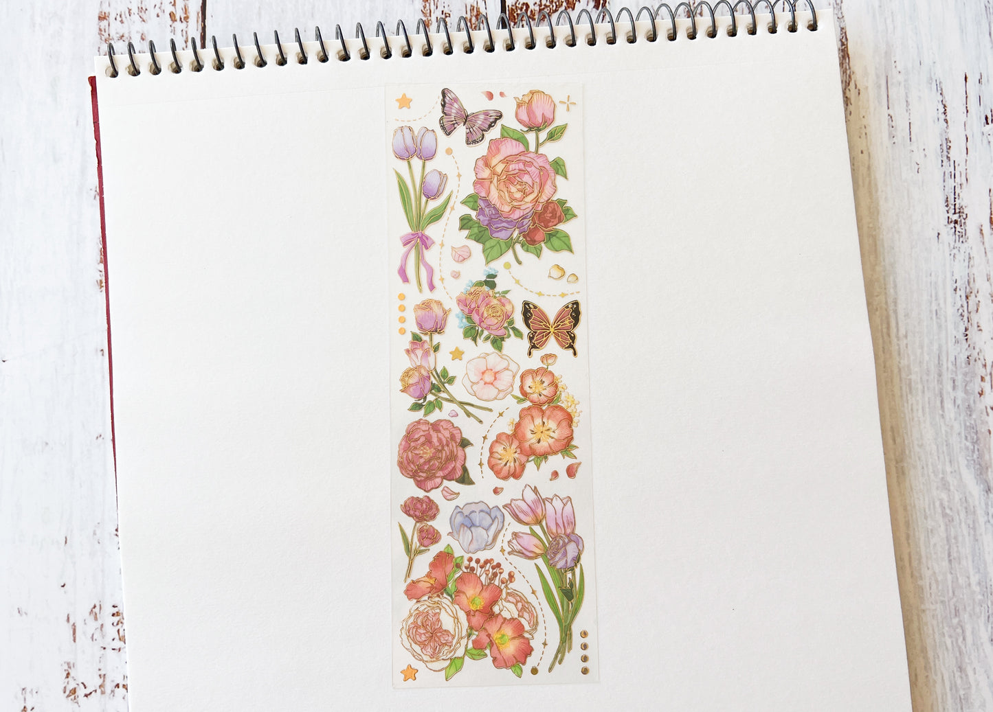 Gold Foil Pink Flower & Butterfly Sticker Sheet
