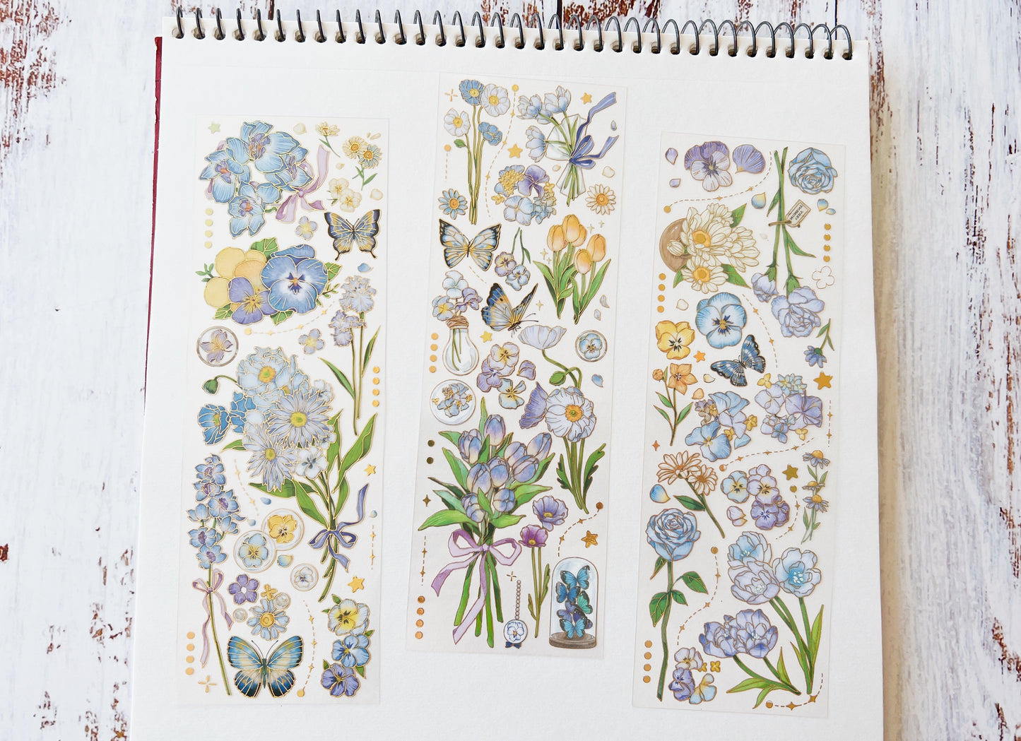 Gold Foil Blue Flower Sticker Sheet
