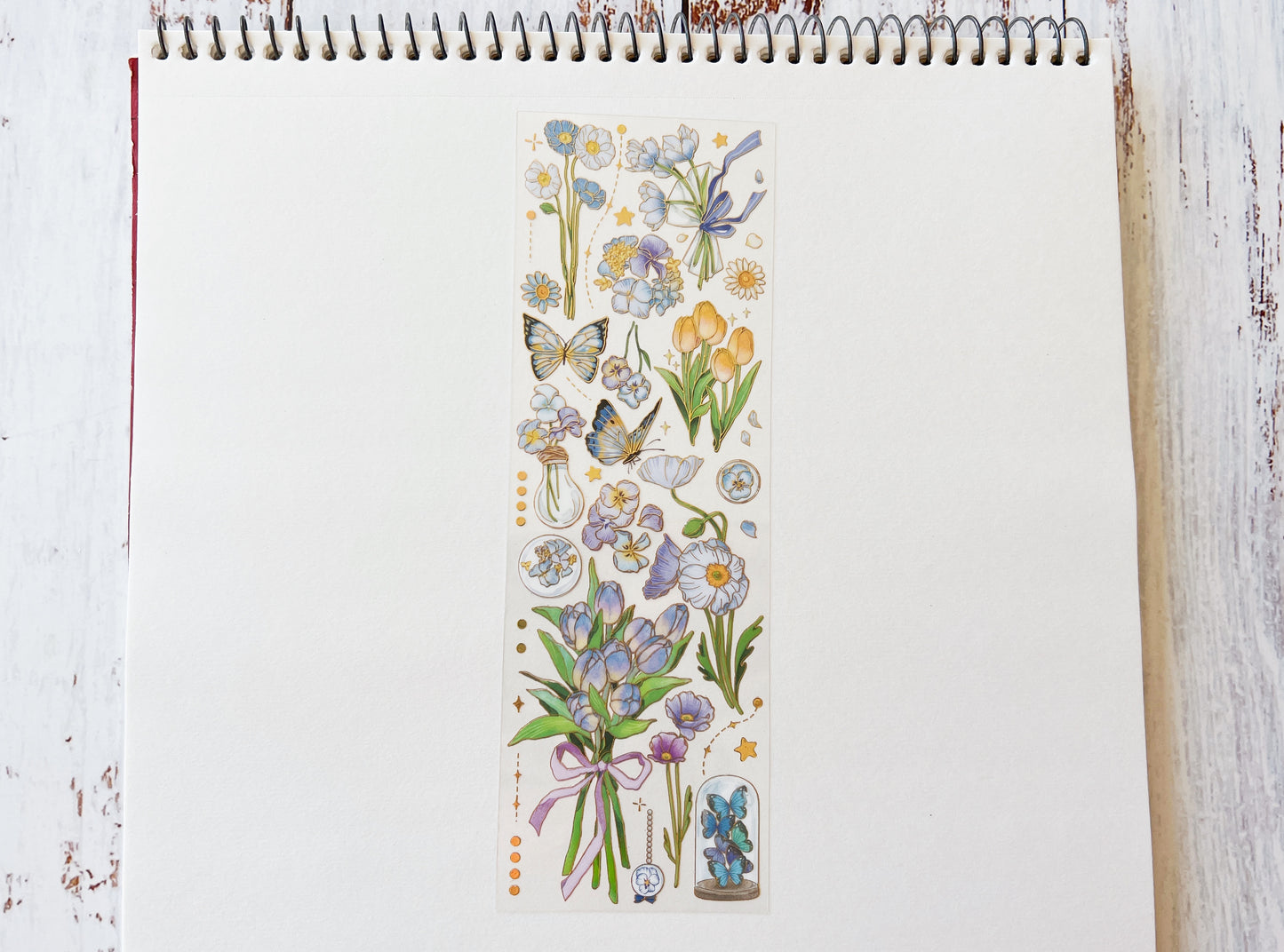 Gold Foil Blue Flower Sticker Sheet