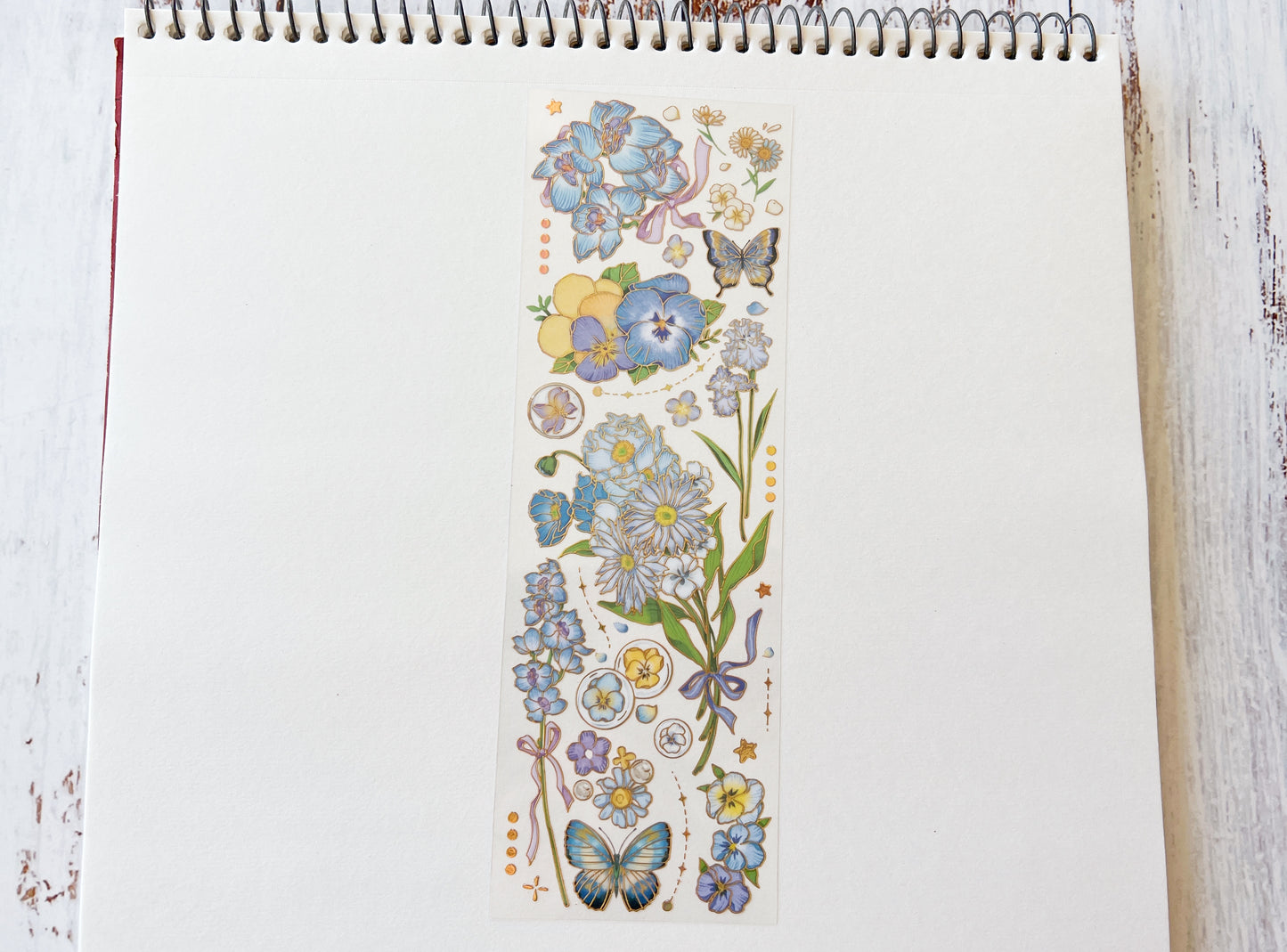 Gold Foil Blue Flower Sticker Sheet