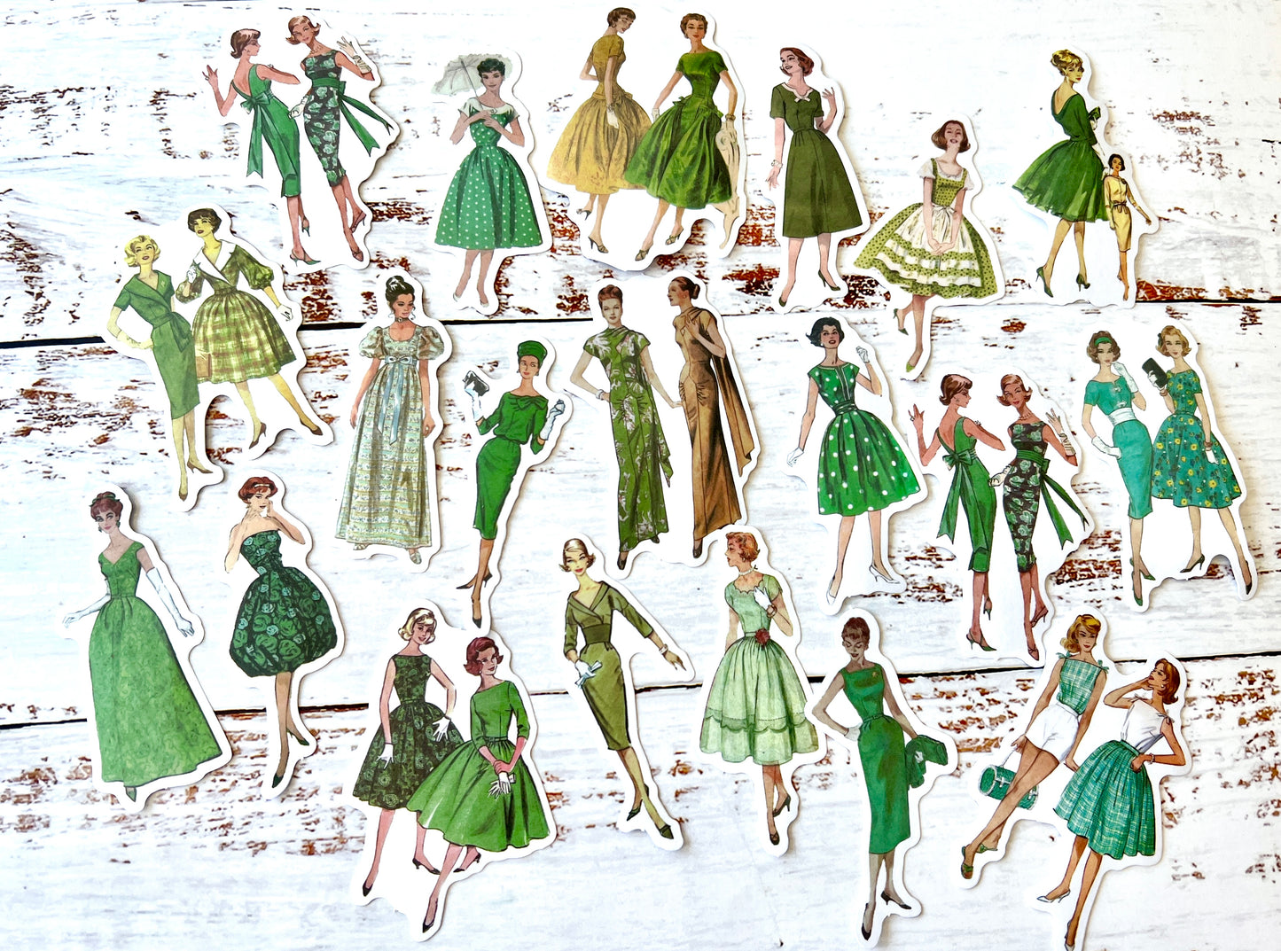 Vintage Fashion Lady Washi Stickers - Green