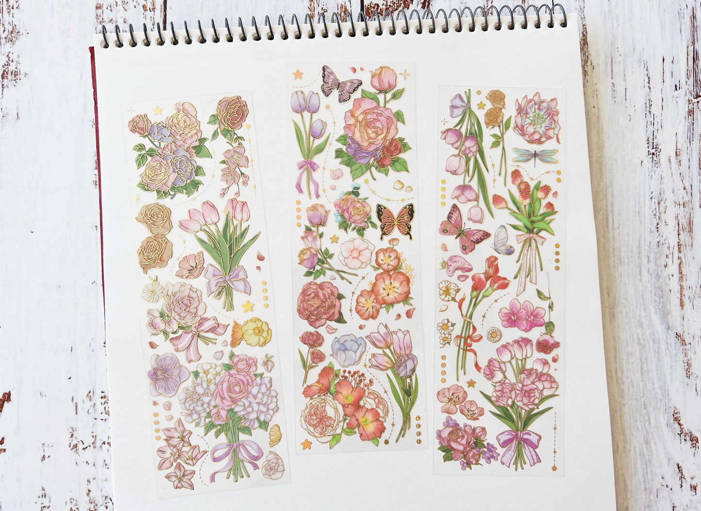 Gold Foil Pink Flower & Butterfly Sticker Sheet
